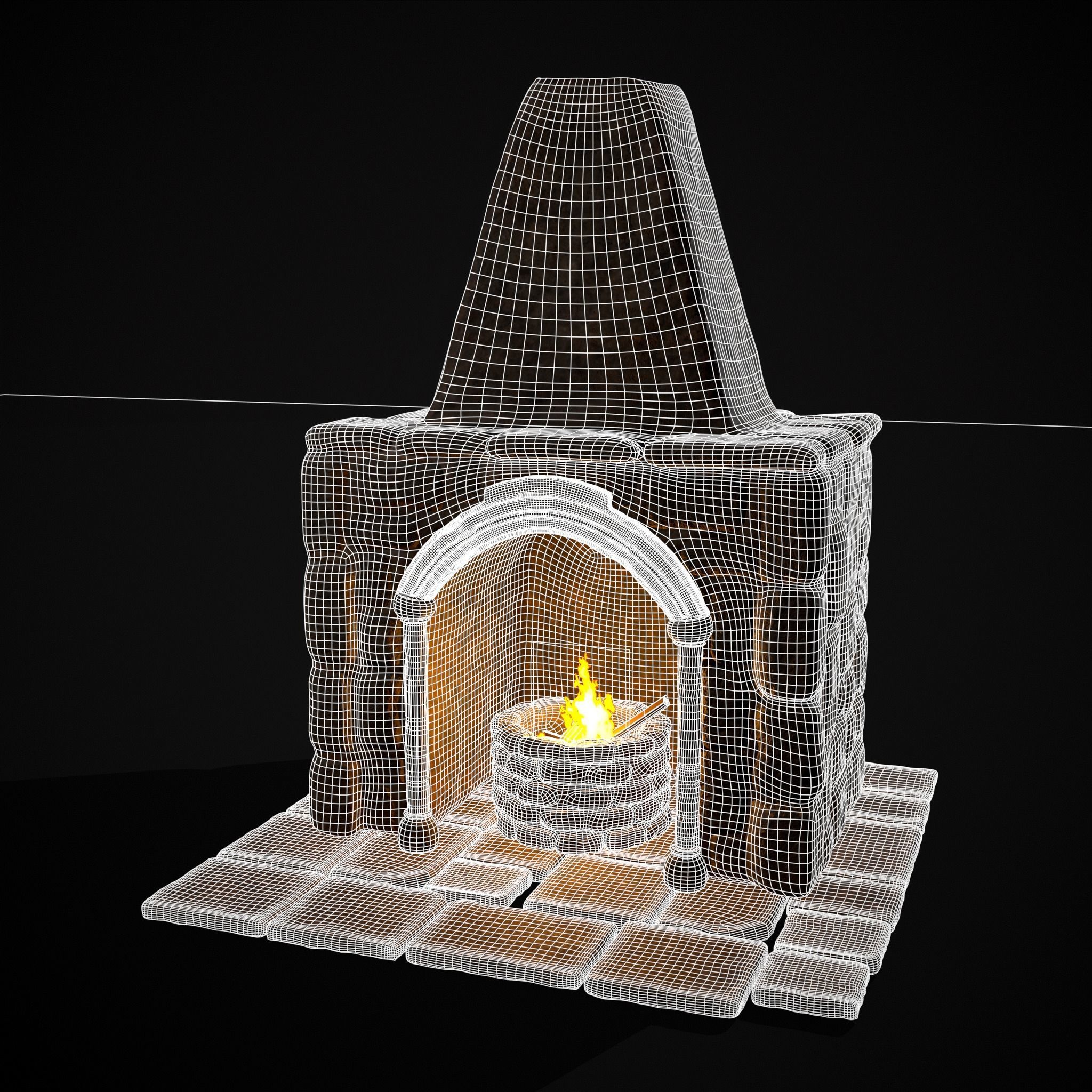 Medieval Mud Stone Fireplace Low-poly 3D model_38