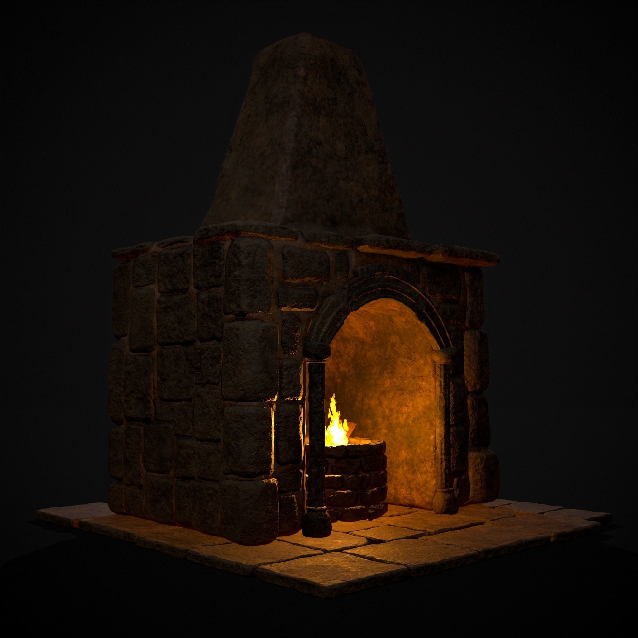 Medieval Mud Stone Fireplace Low-poly 3D model_19