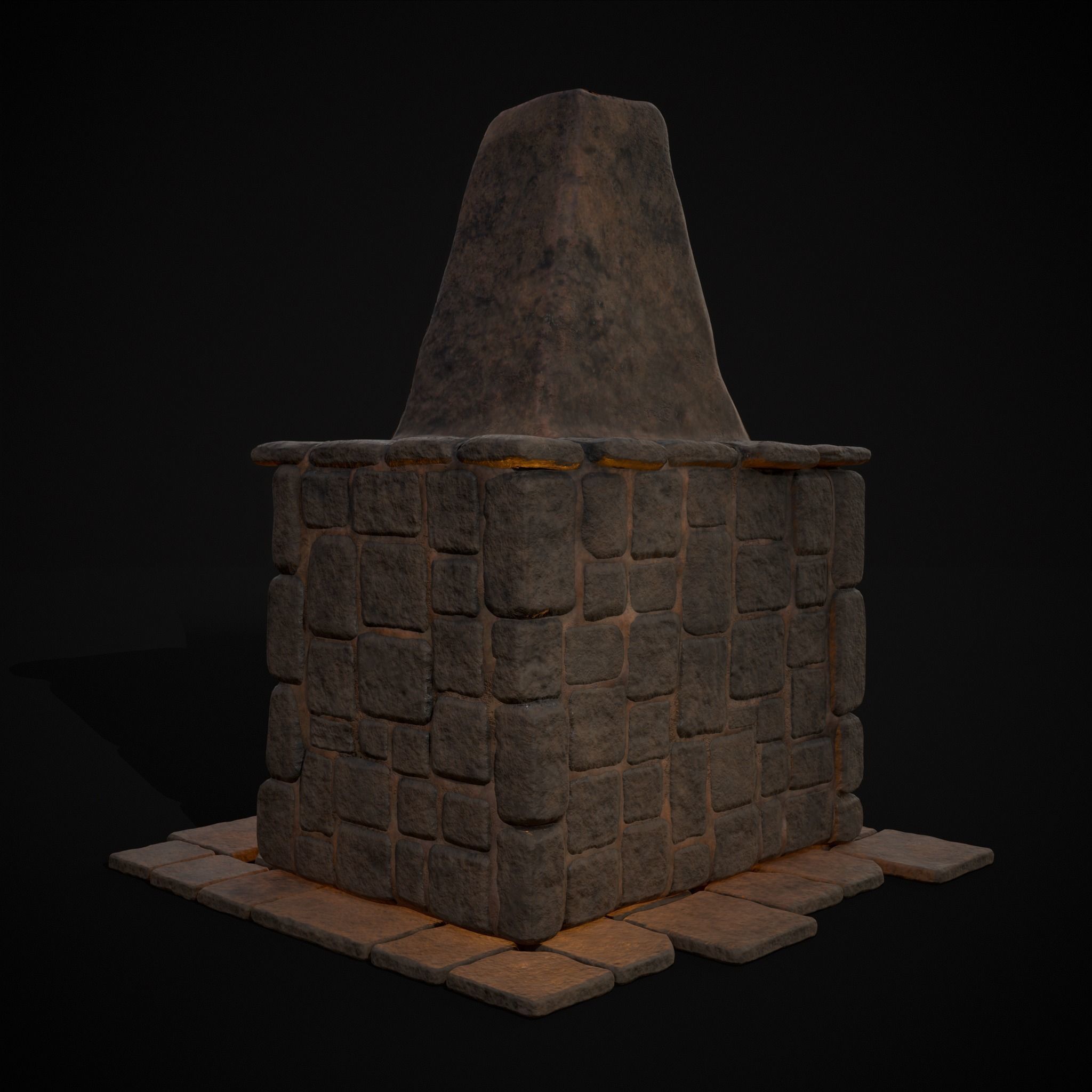 Medieval Mud Stone Fireplace Low-poly 3D model_35