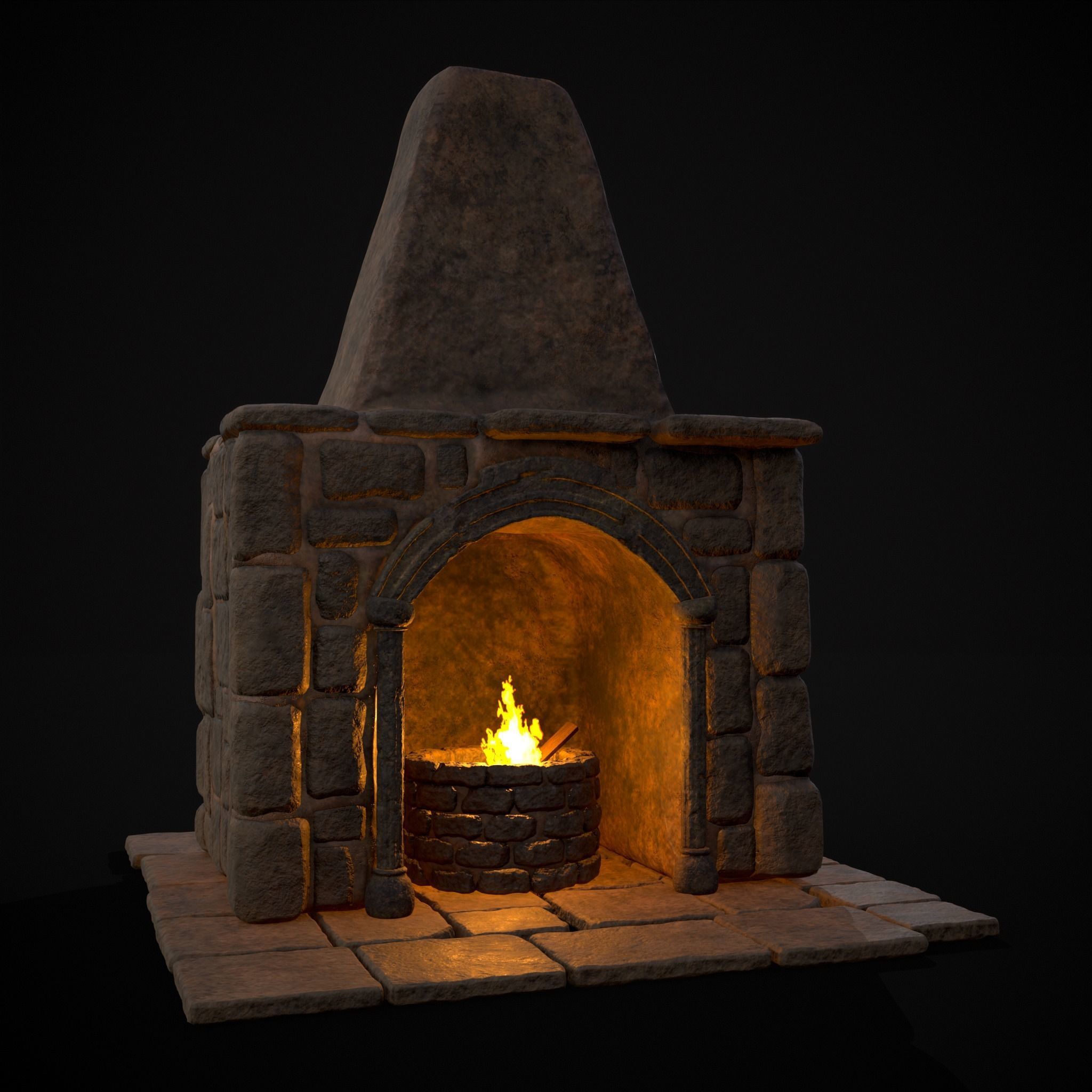 Medieval Mud Stone Fireplace Low-poly 3D model_33
