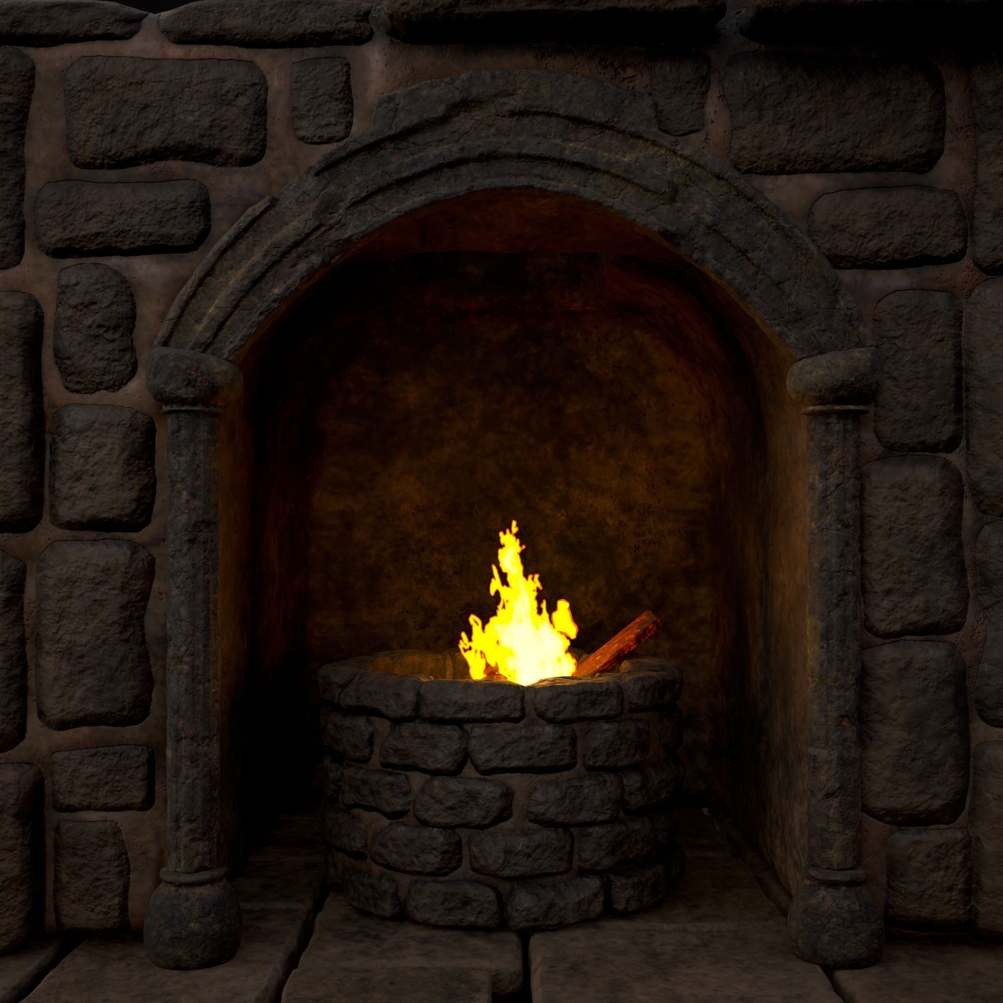 Medieval Mud Stone Fireplace Low-poly 3D model_7