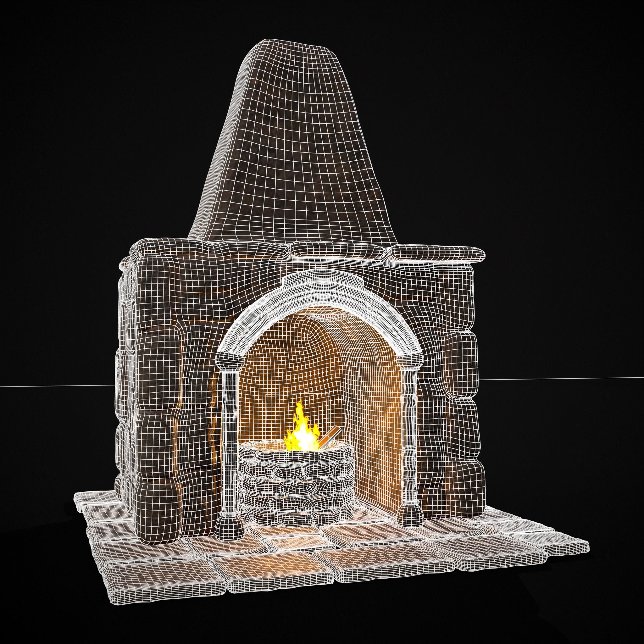 Medieval Mud Stone Fireplace Low-poly 3D model_34