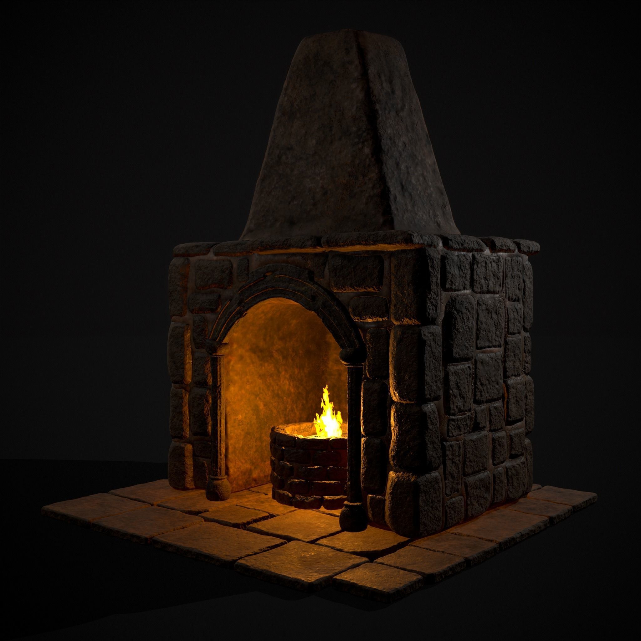Medieval Mud Stone Fireplace Low-poly 3D model_39