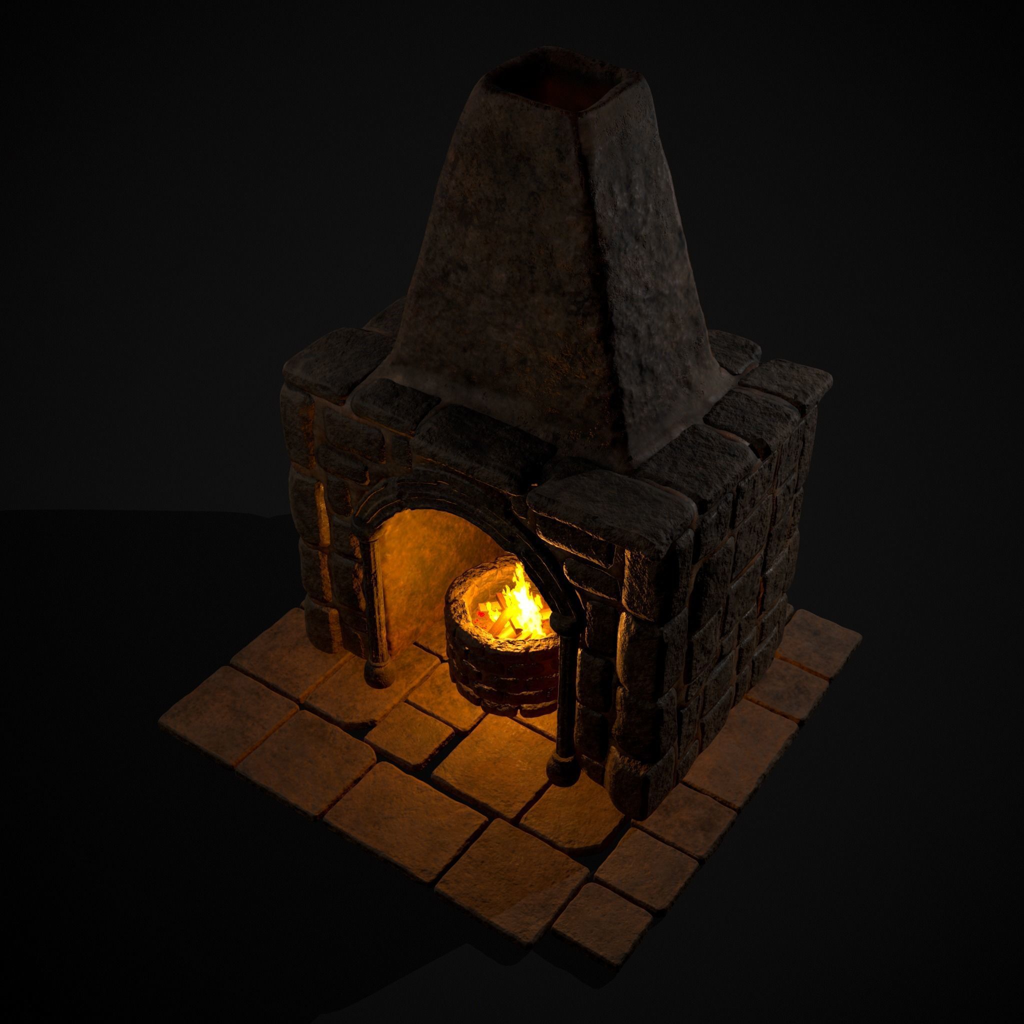 Medieval Mud Stone Fireplace Low-poly 3D model_17