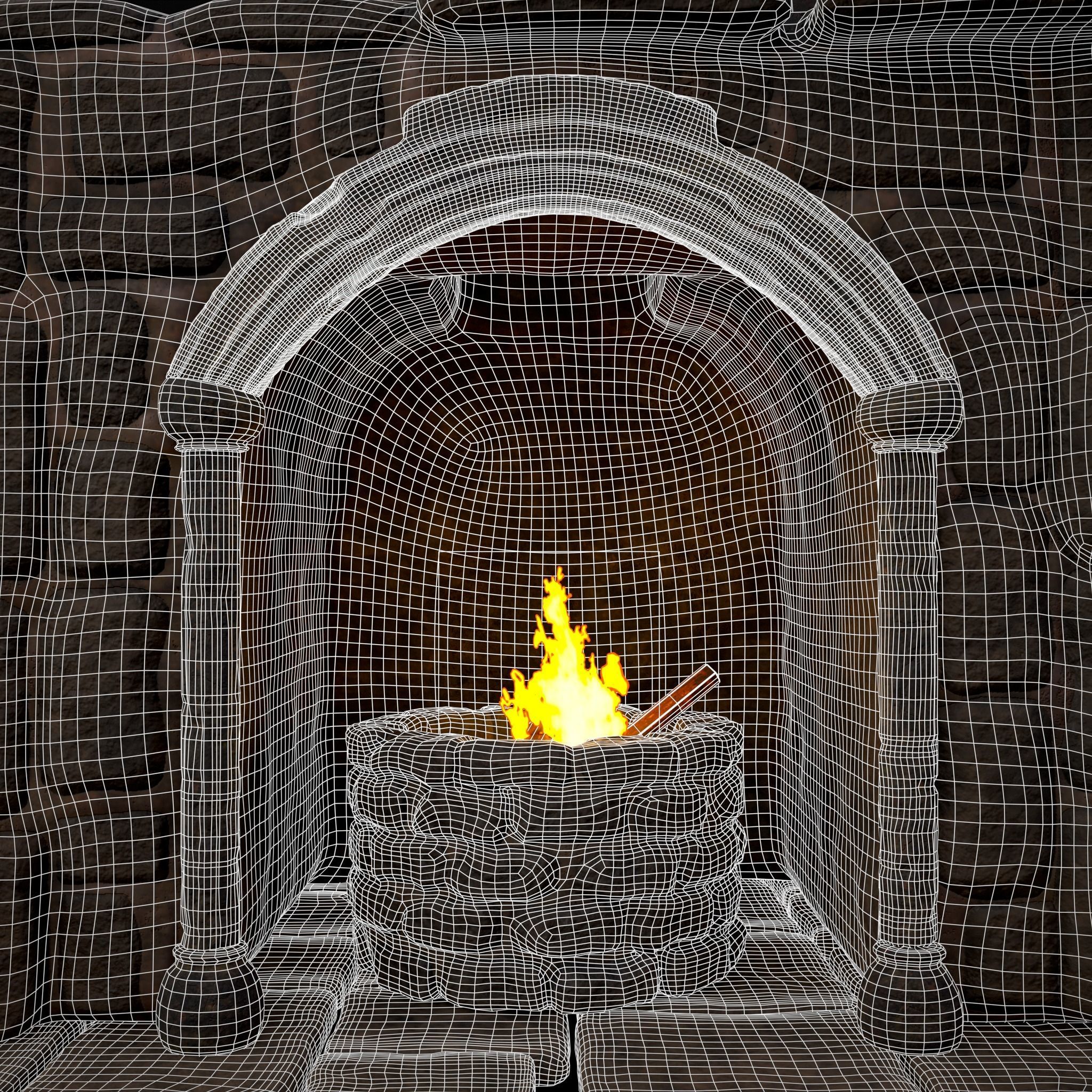 Medieval Mud Stone Fireplace Low-poly 3D model_8