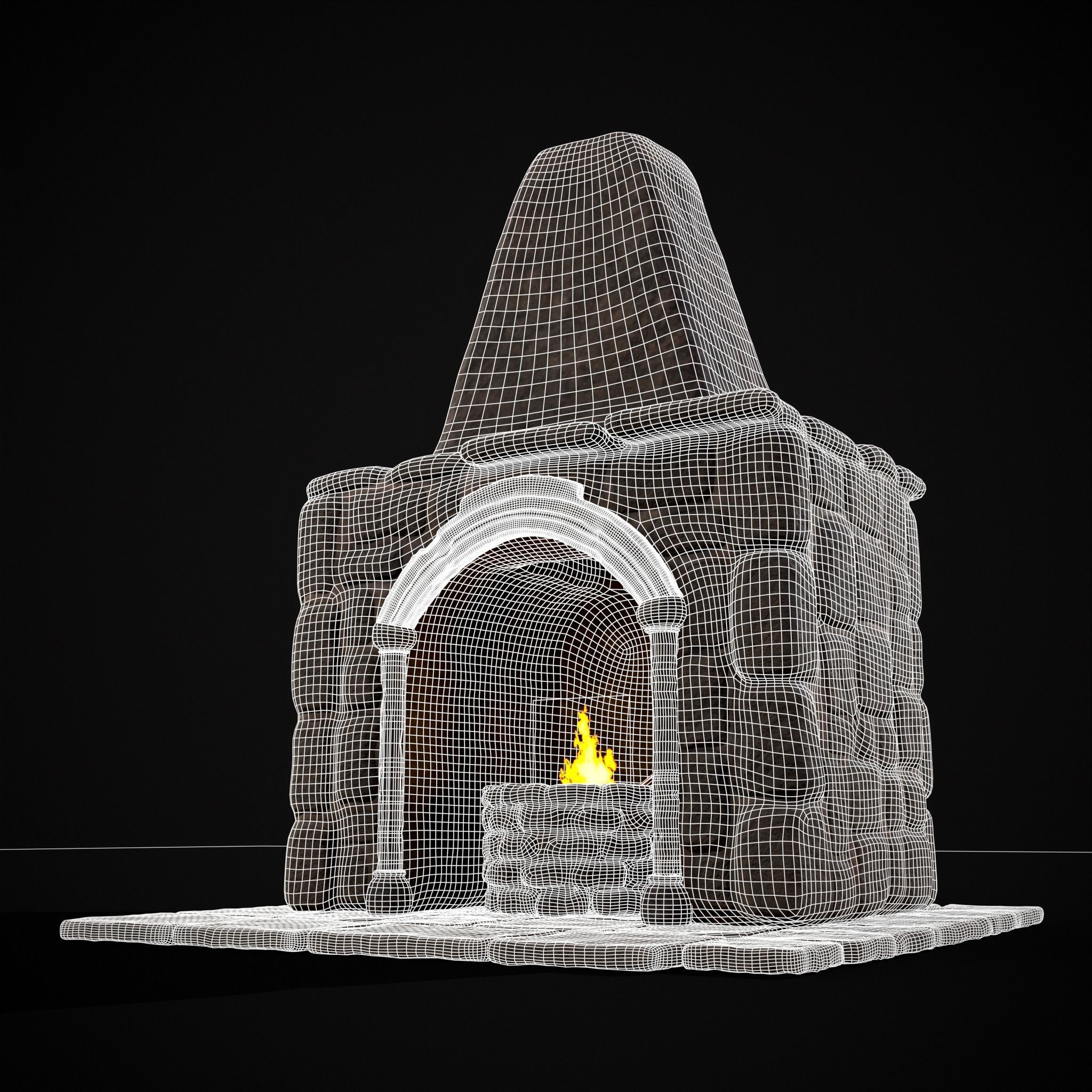 Medieval Mud Stone Fireplace Low-poly 3D model_4