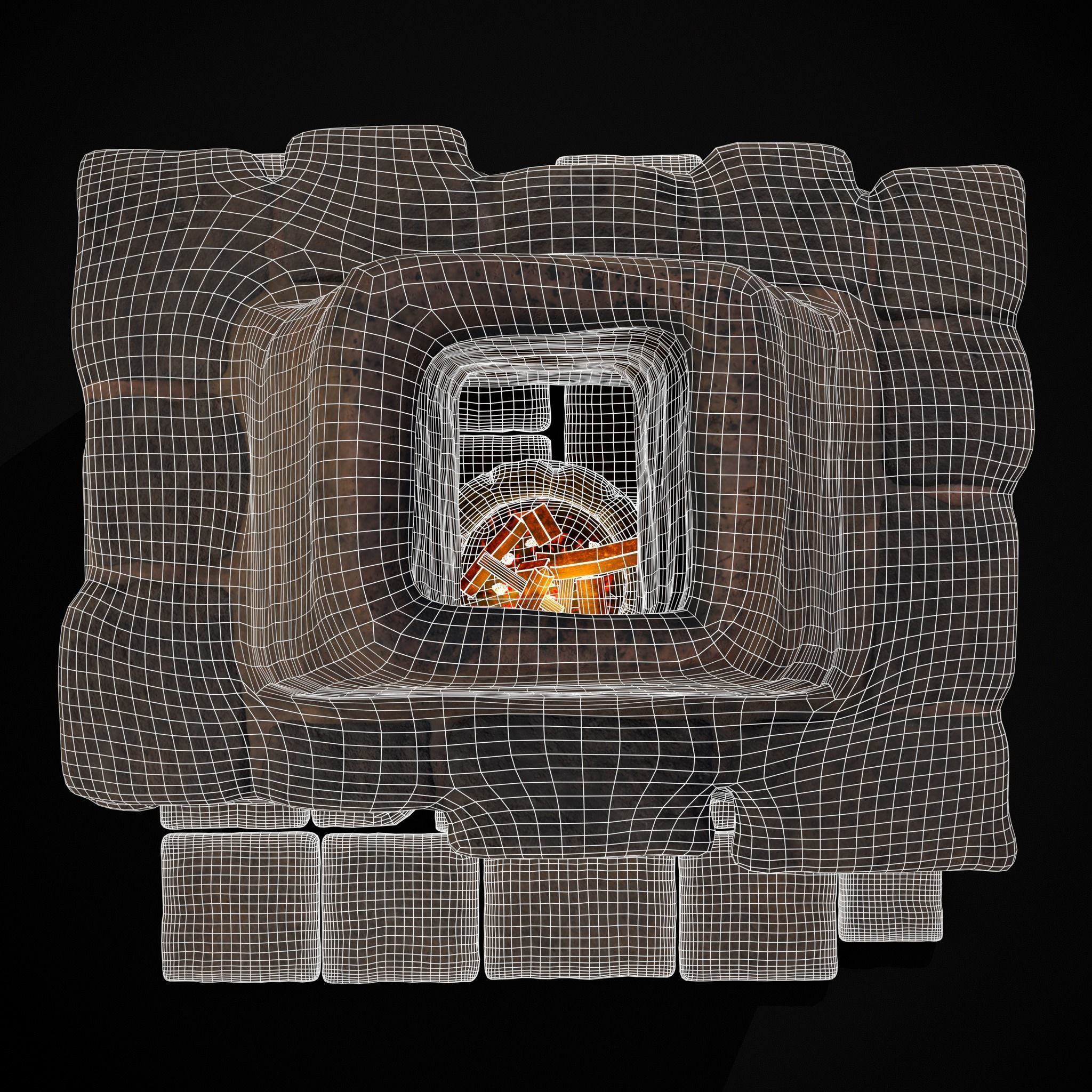 Medieval Mud Stone Fireplace Low-poly 3D model_6