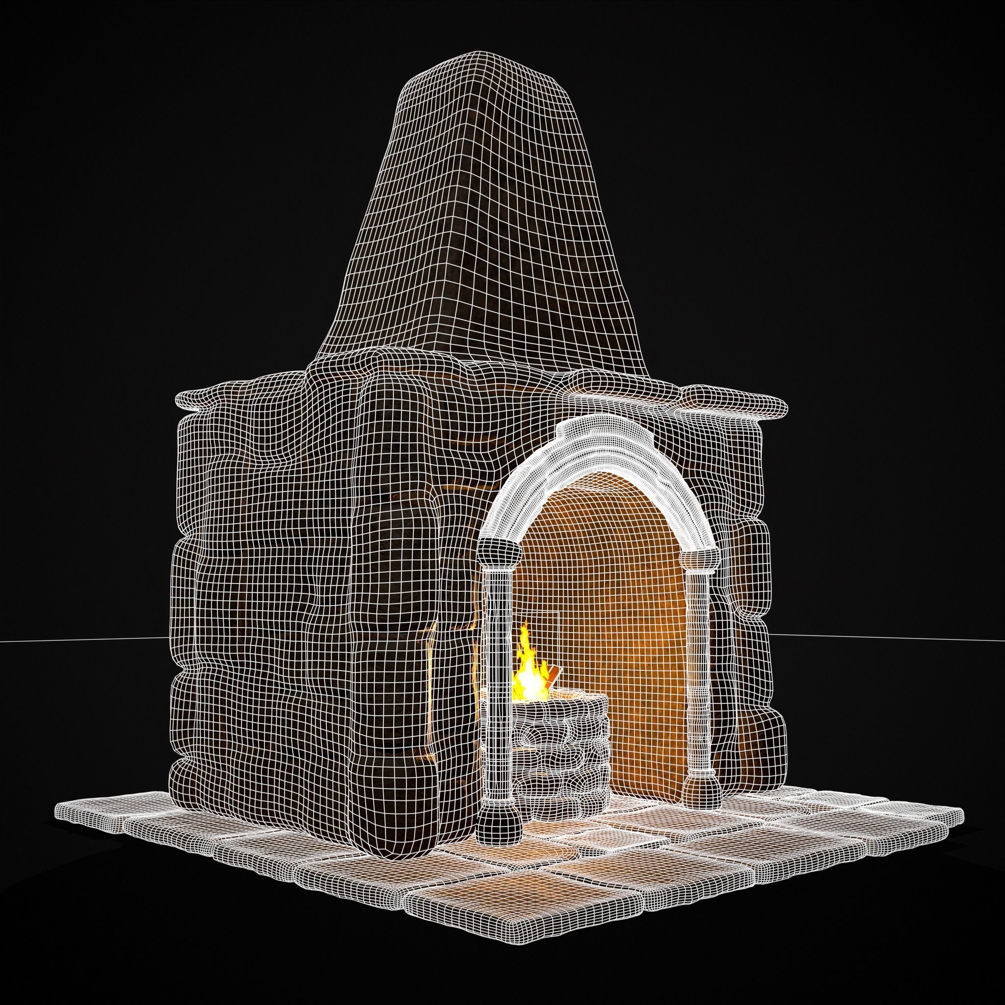 Medieval Mud Stone Fireplace Low-poly 3D model_20