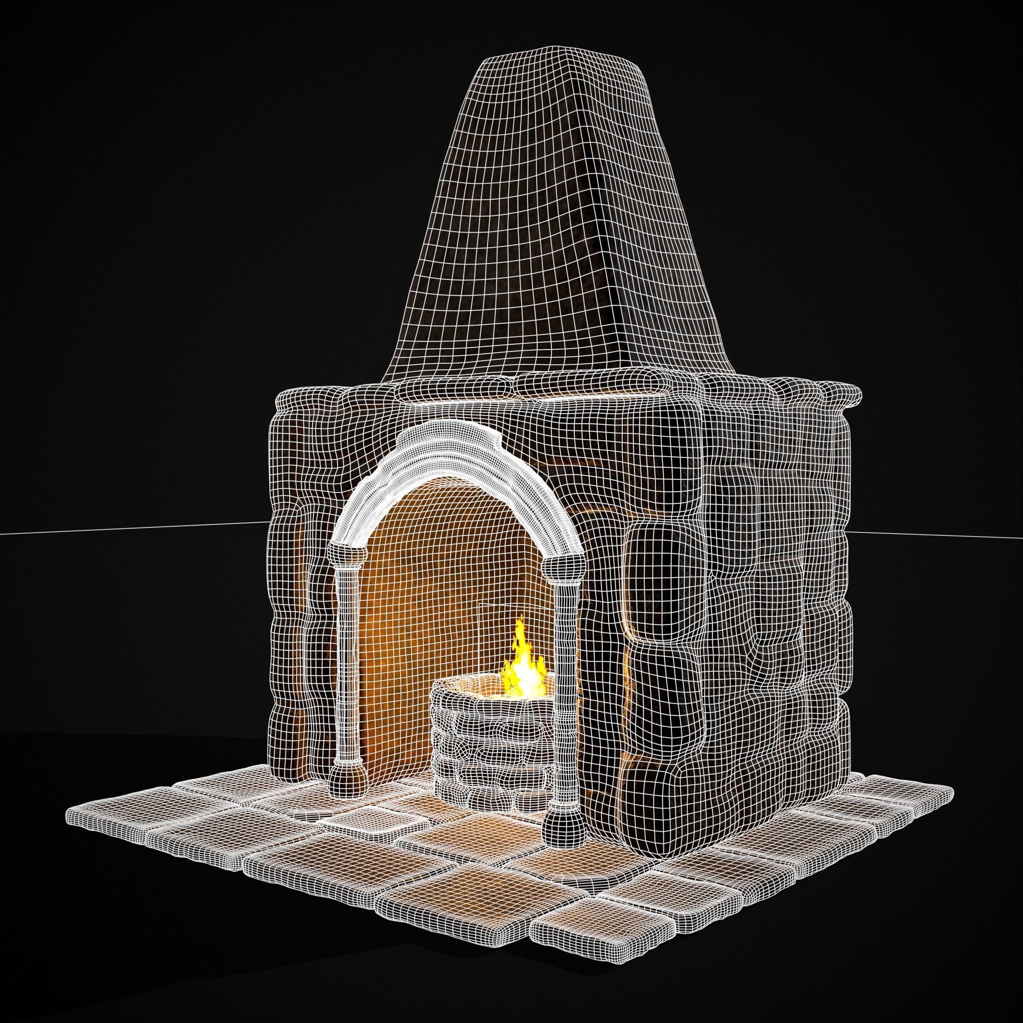 Medieval Mud Stone Fireplace Low-poly 3D model_40