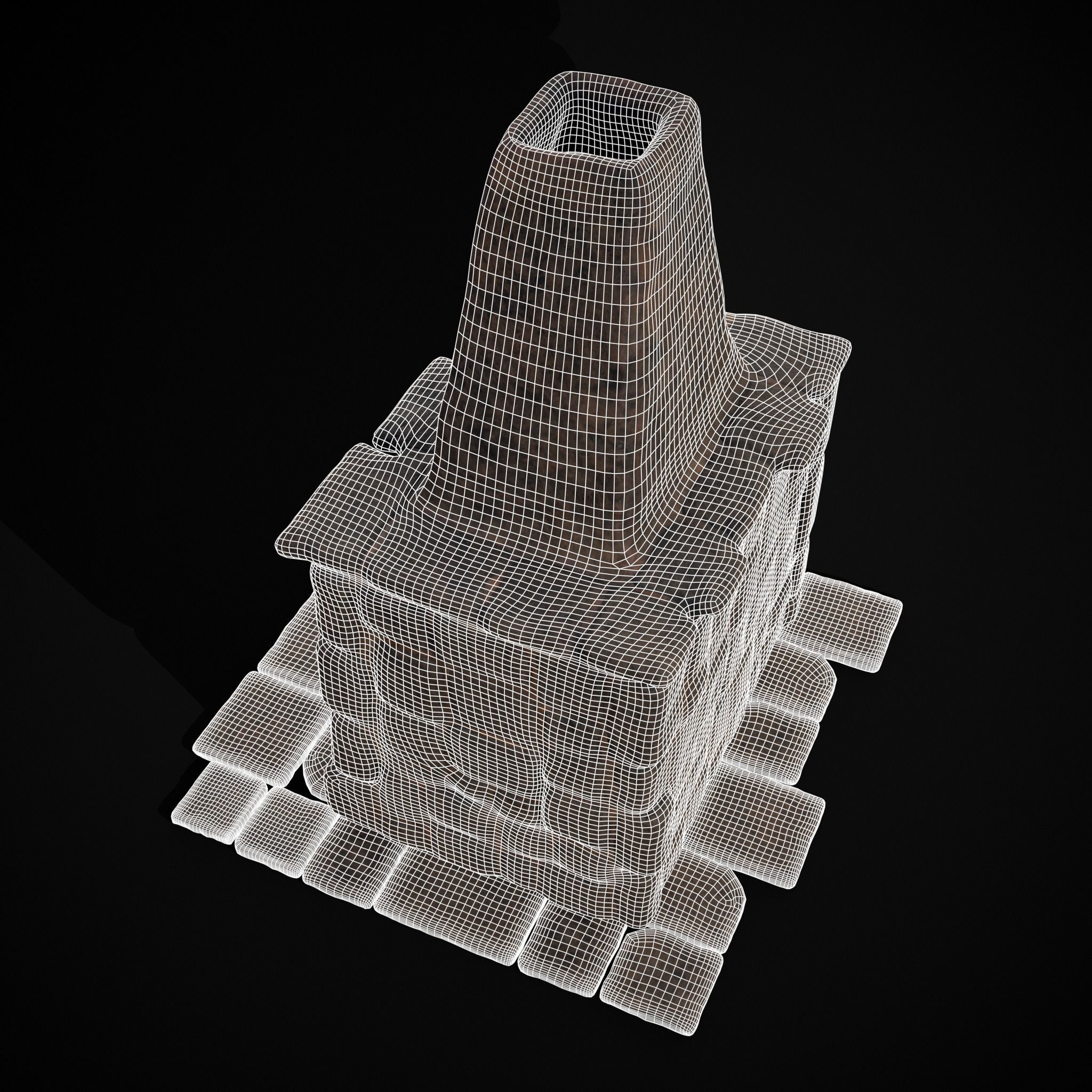 Medieval Mud Stone Fireplace Low-poly 3D model_12