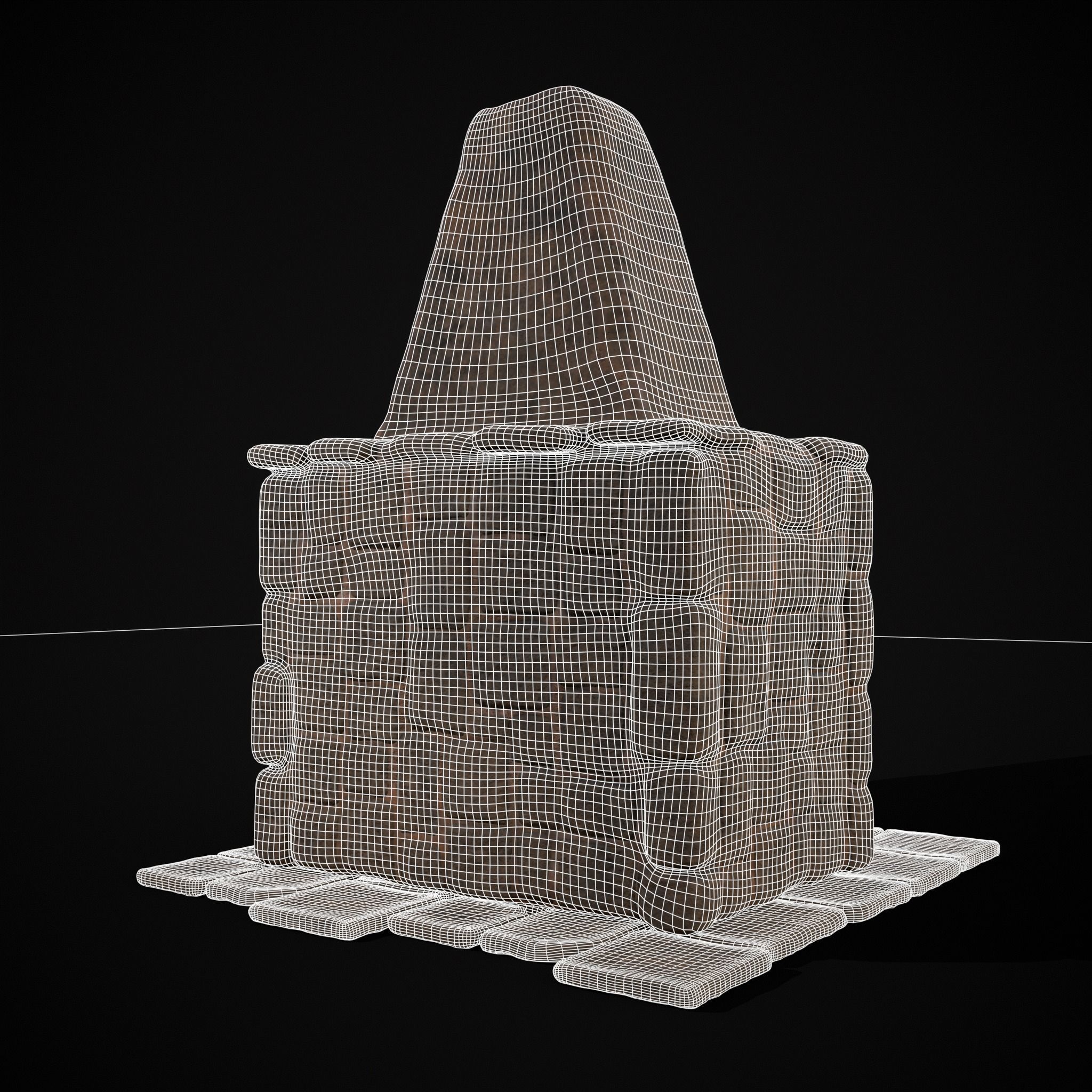 Medieval Mud Stone Fireplace Low-poly 3D model_10