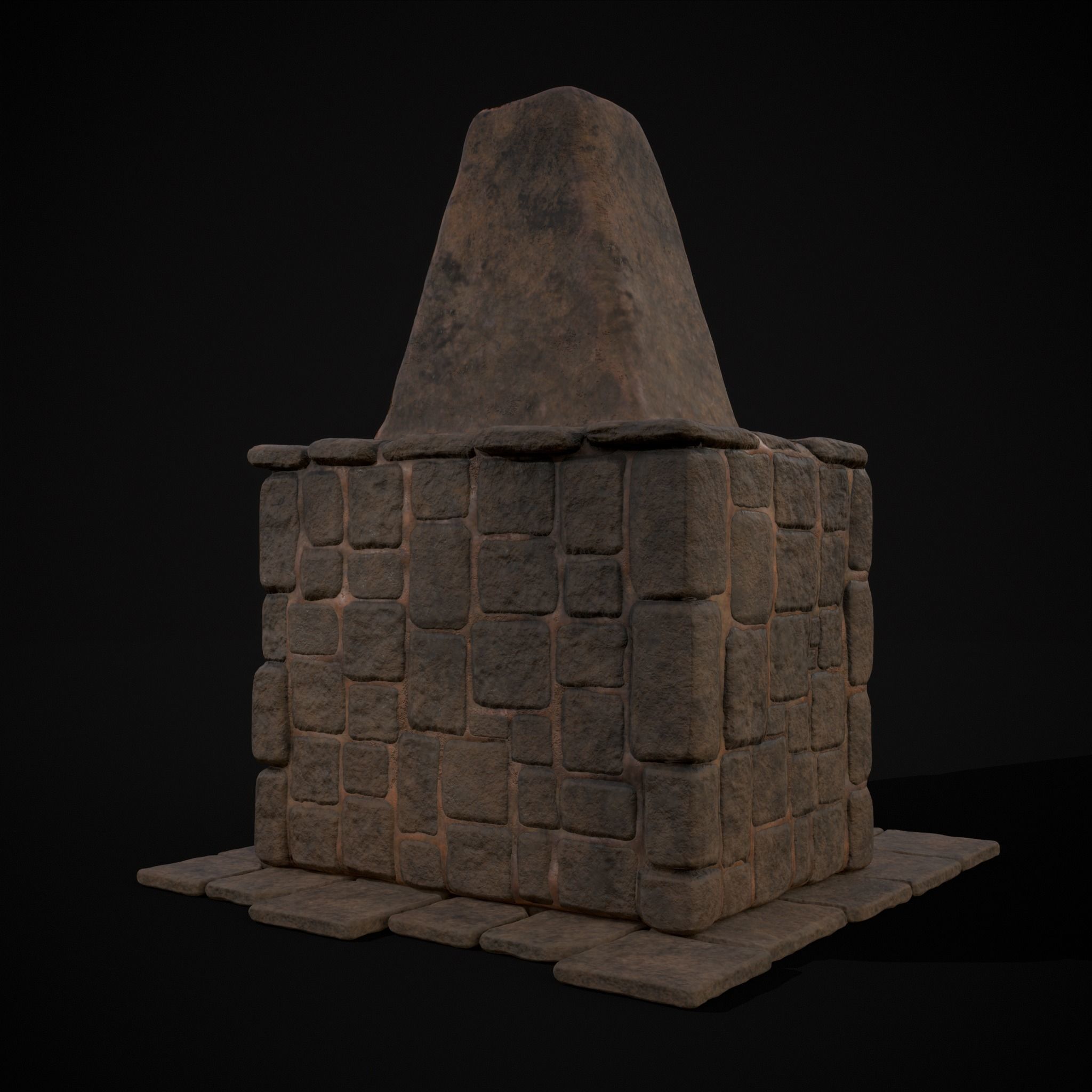 Medieval Mud Stone Fireplace Low-poly 3D model_9