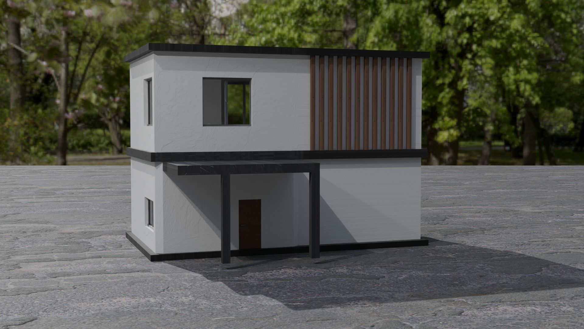 Simple Modern House 3 Low-poly 3D model_1