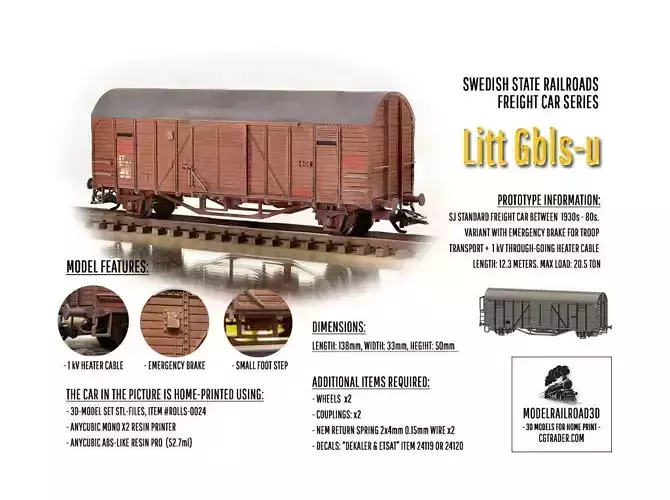 ROLLS-0024 Swedish SJ Litt Gbls-u Freight Car H0-scale 3D print model