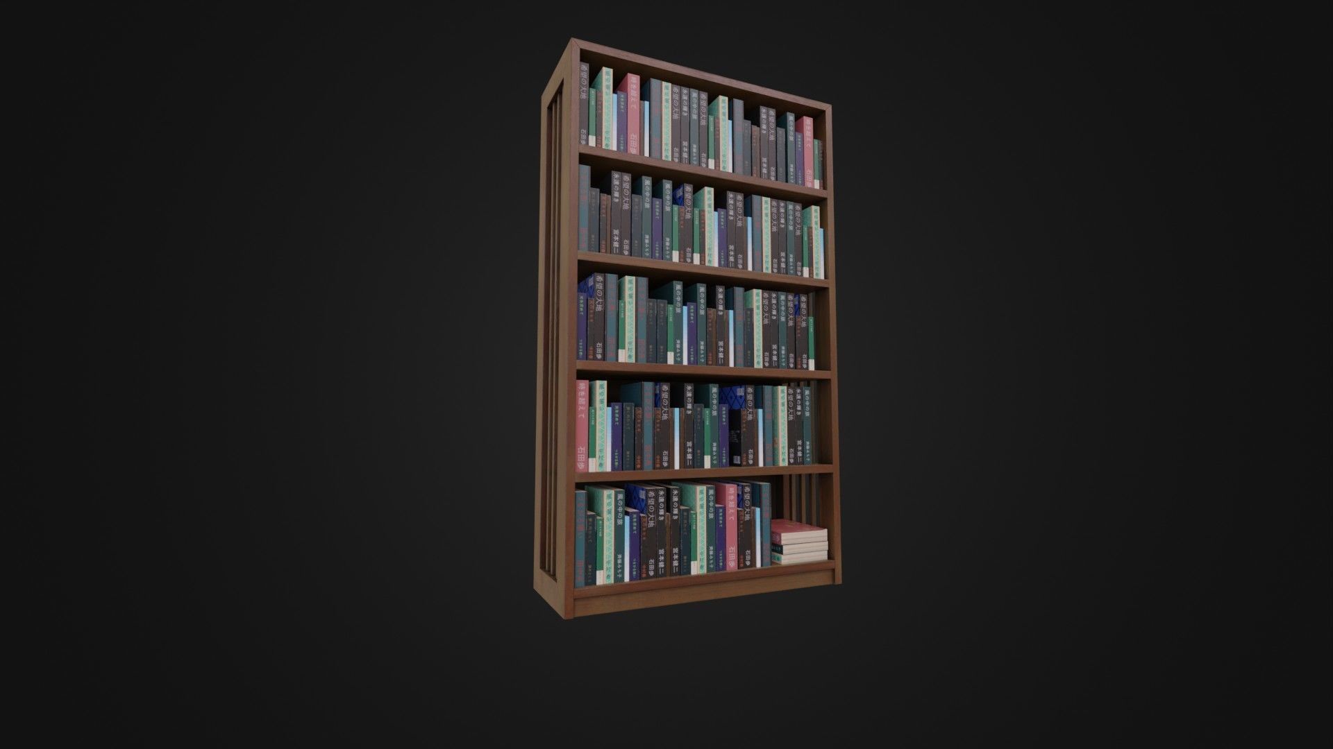 Bookshelf with Japanese Books 01 Low-poly 3D model_4