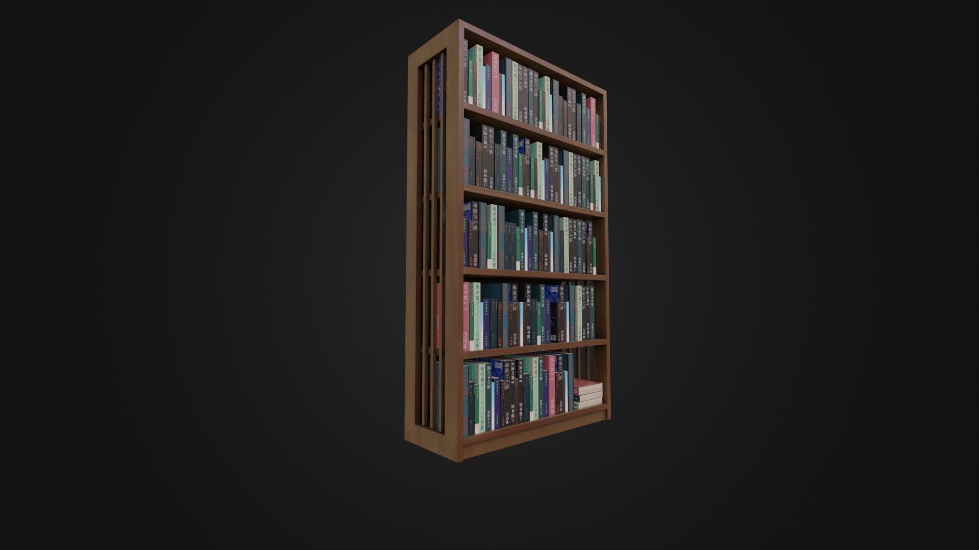 Bookshelf with Japanese Books 01 Low-poly 3D model_6