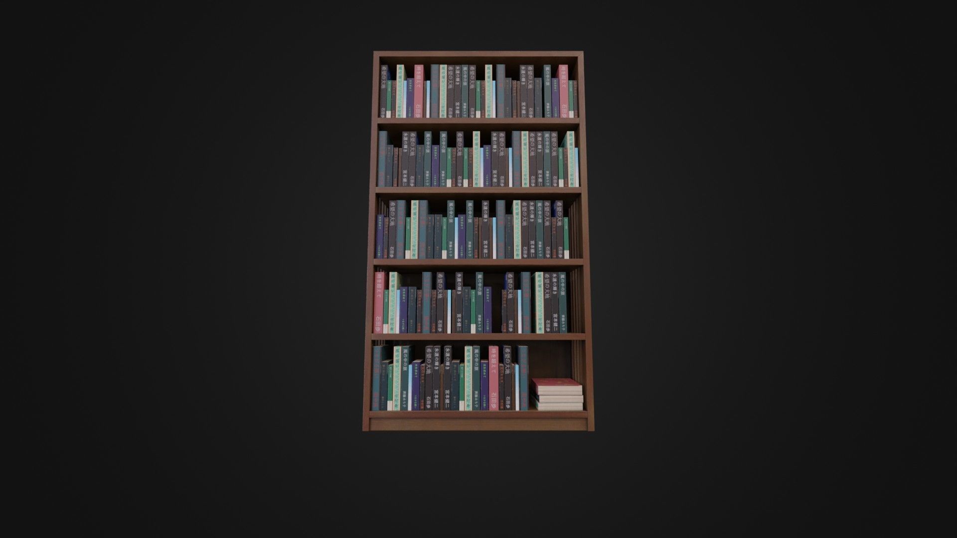 Bookshelf with Japanese Books 01 Low-poly 3D model_1