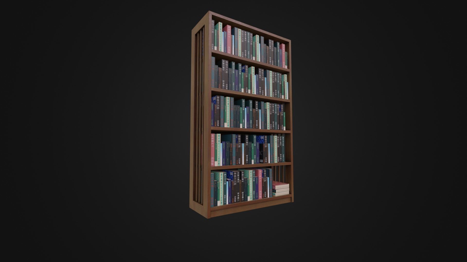 Bookshelf with Japanese Books 01 Low-poly 3D model_5