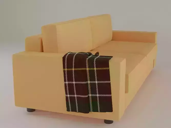yellow sofa with blanket 