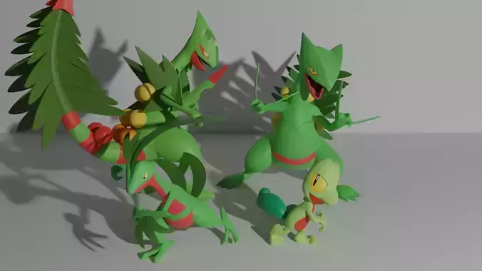 Treecko Grovyle Sceptile and Mega 3D print model