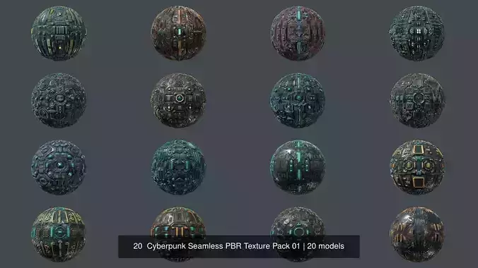 20  Cyberpunk Seamless PBR Texture Pack 01 Texture