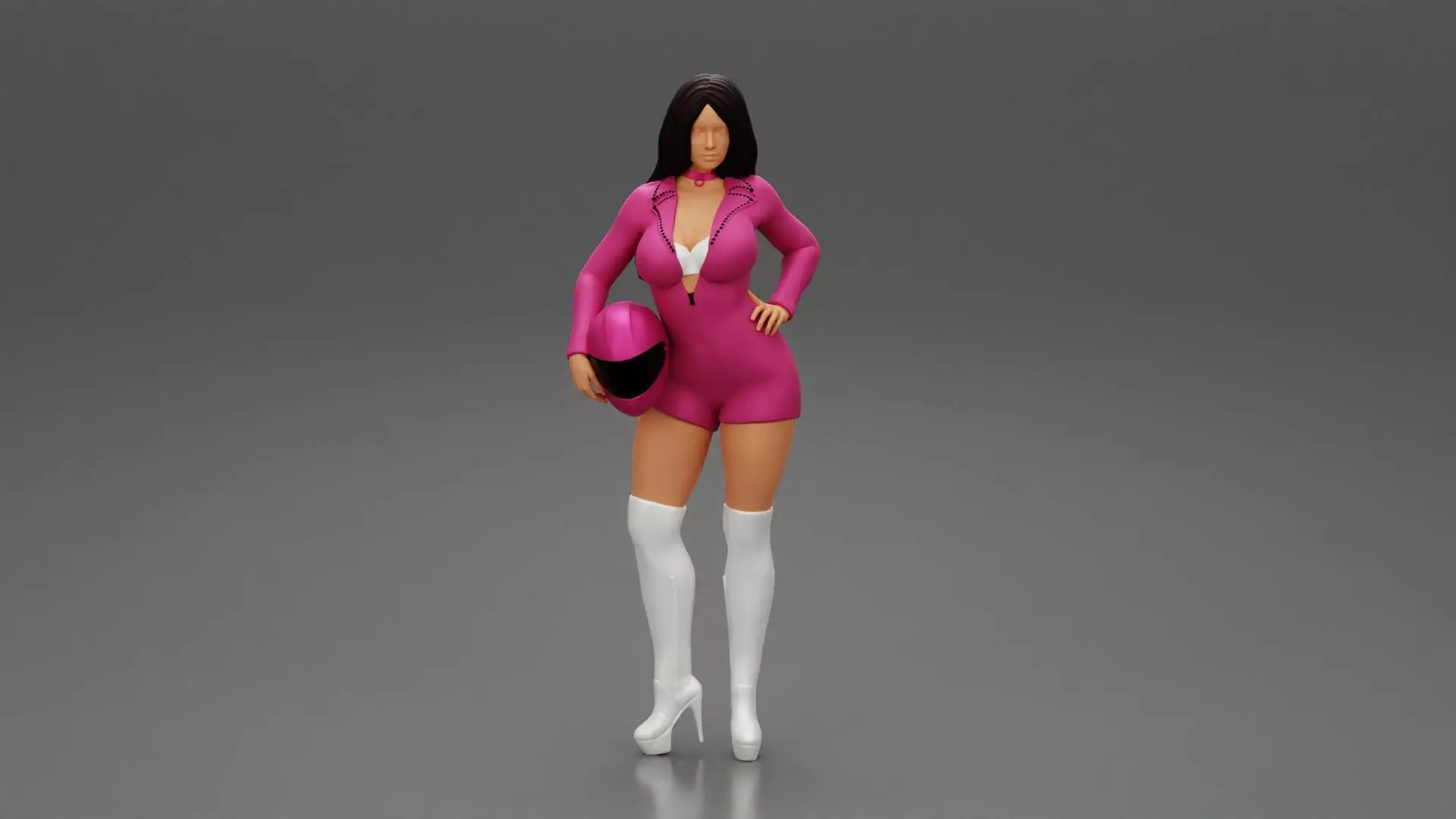 motorcyclist woman holding helmet 3D print model