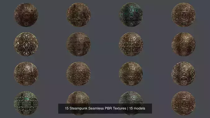 15 Steampunk Seamless PBR Textures Texture