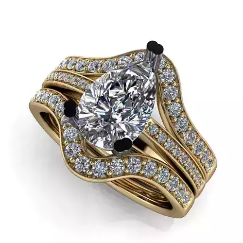 Pear Shaped Bridal set Wedding band ring 3D print model