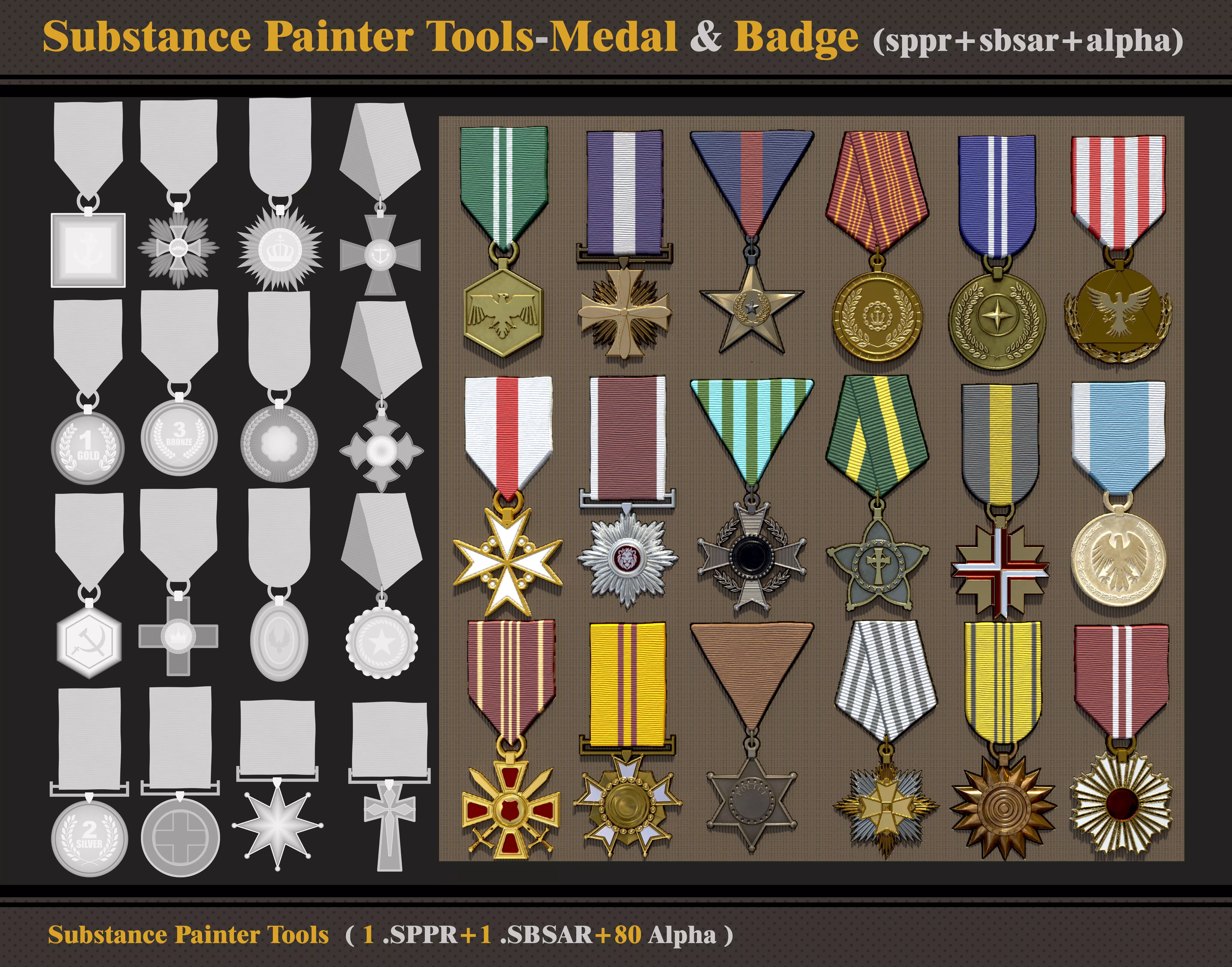 Medal and Badge sppr and sbsar and alpha 3D model