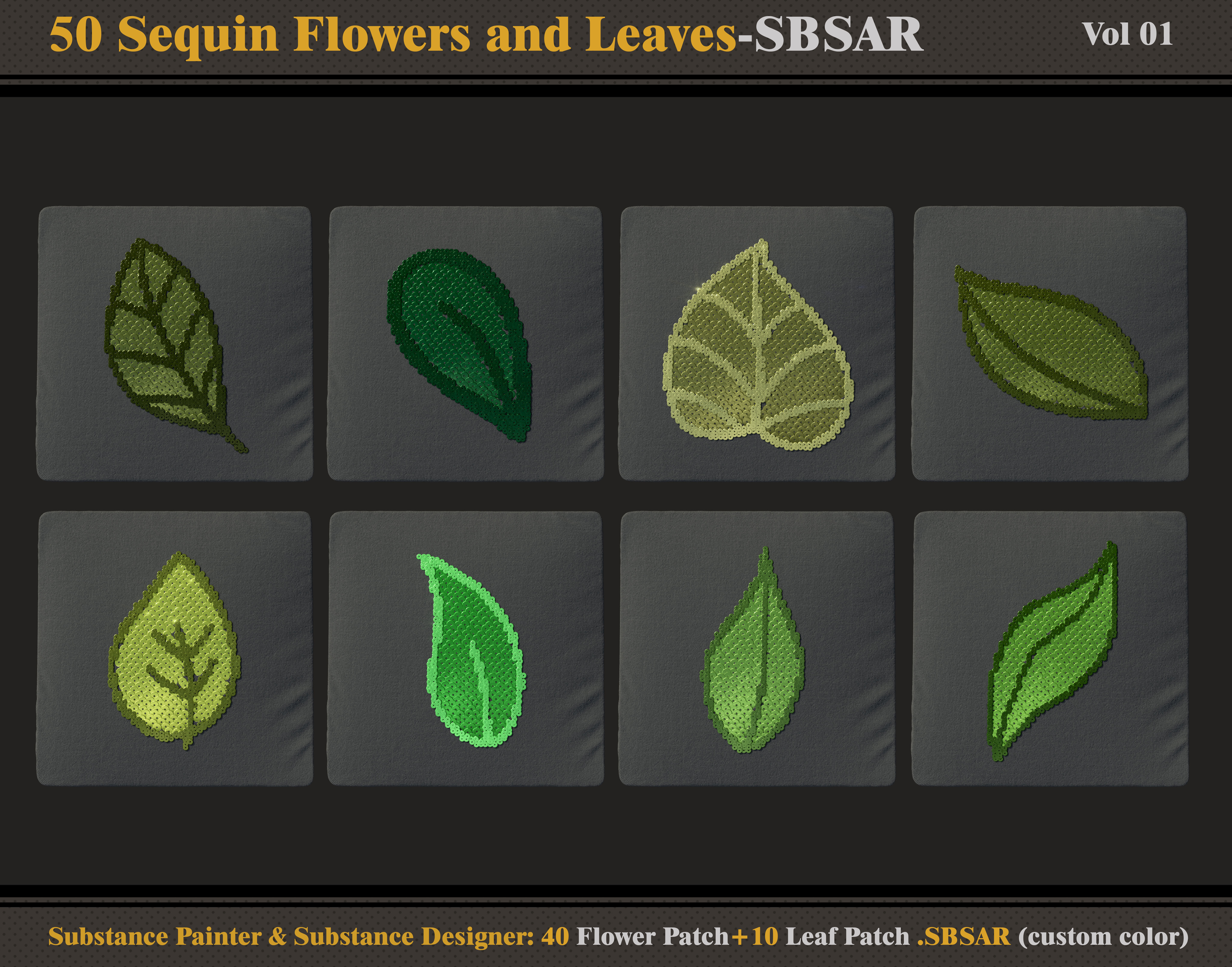 50 Sequin Flowers and Leaves SBSAR 3D model_4