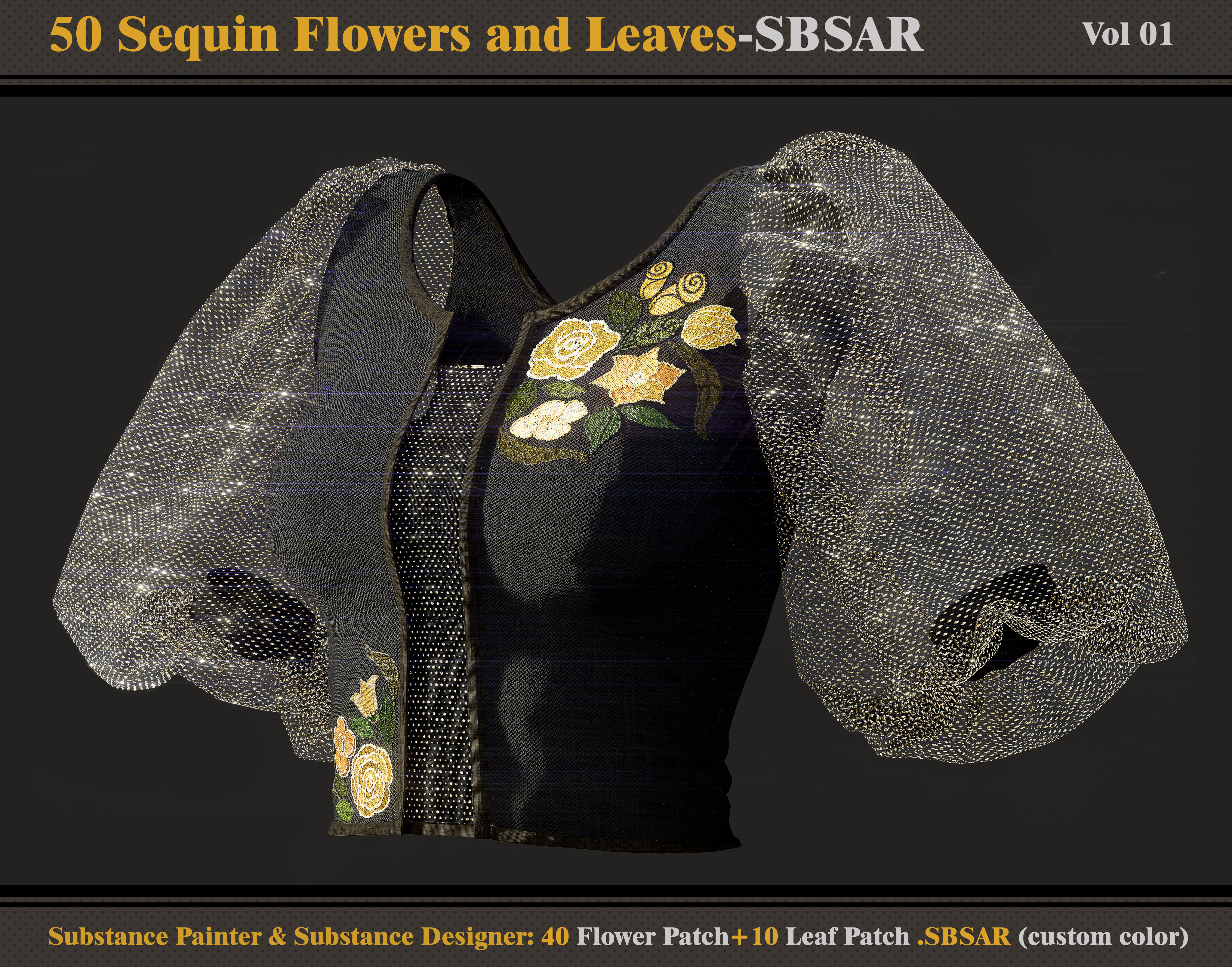 50 Sequin Flowers and Leaves SBSAR 3D model_5
