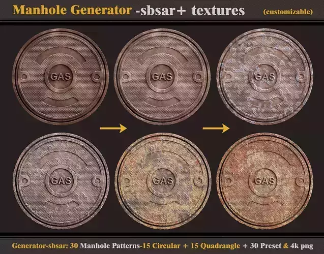 Manhole Generator  SBSAR and 30 Preset and Textures