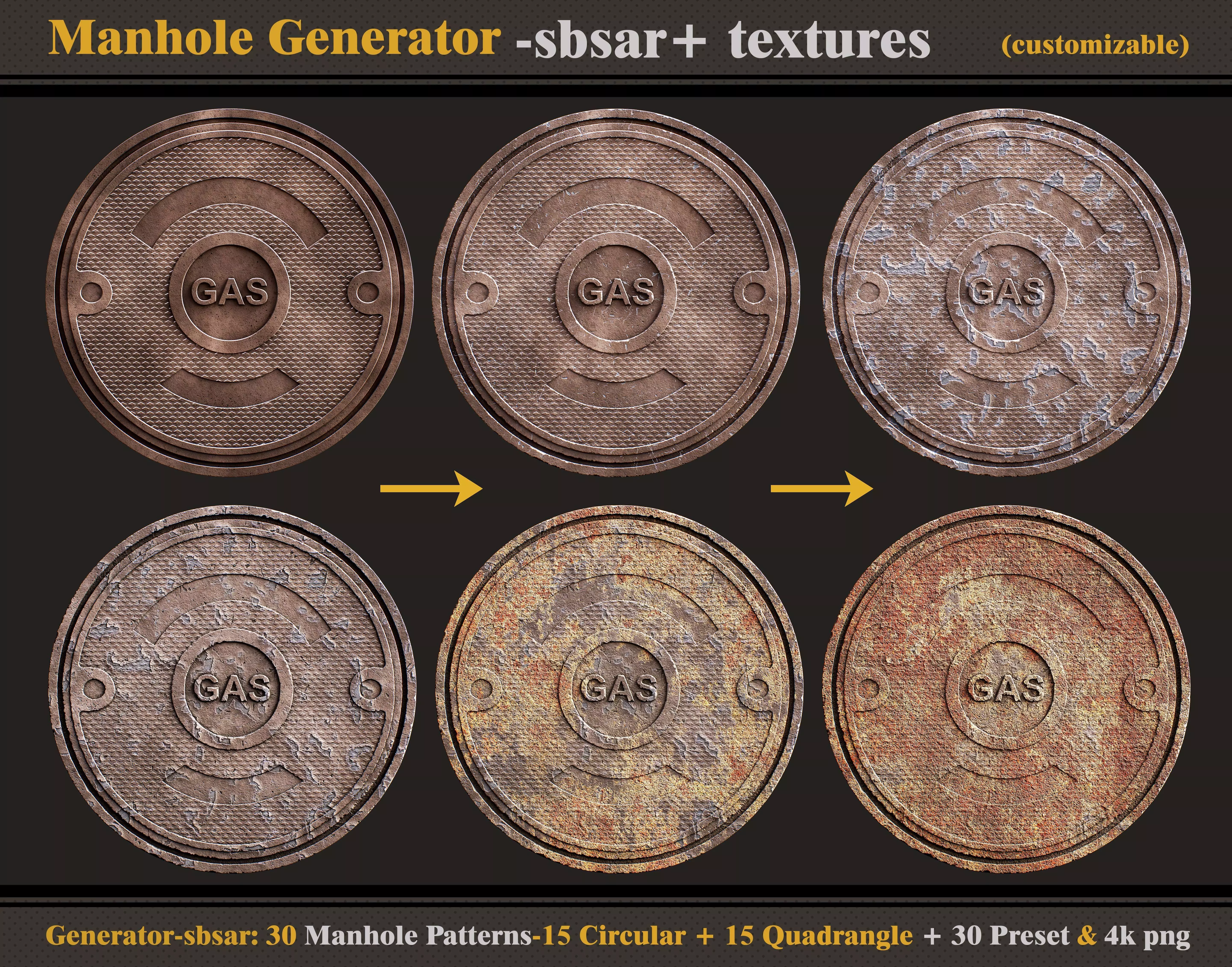 Manhole Generator SBSAR and 30 Preset and Textures Texture
