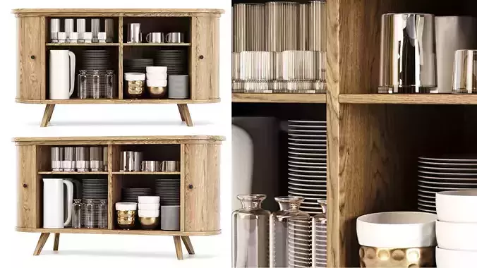 Mira restaurant cabinet with dishes V5 
