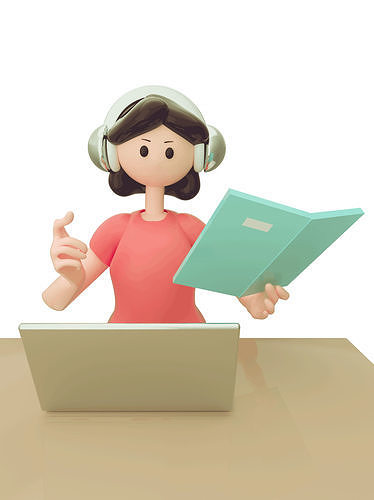 C4D model - female teacher in cartoon class 3D model