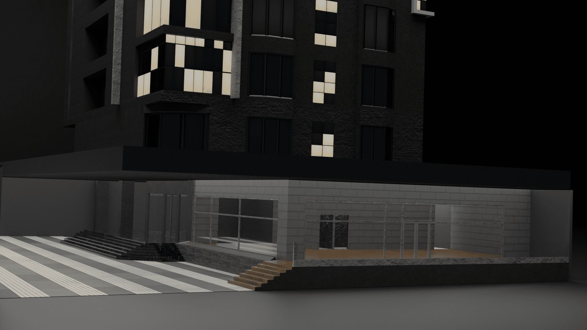 Monochrome Hotel Exterior Free low-poly 3D model_1