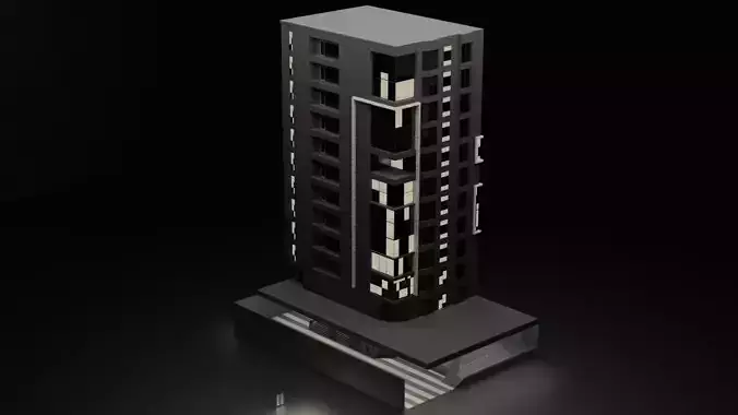 Monochrome Hotel Exterior Free low-poly 3D model