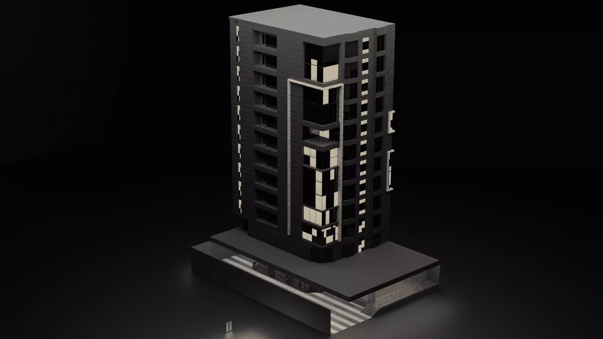 Monochrome Hotel Exterior Free low-poly 3D model_0