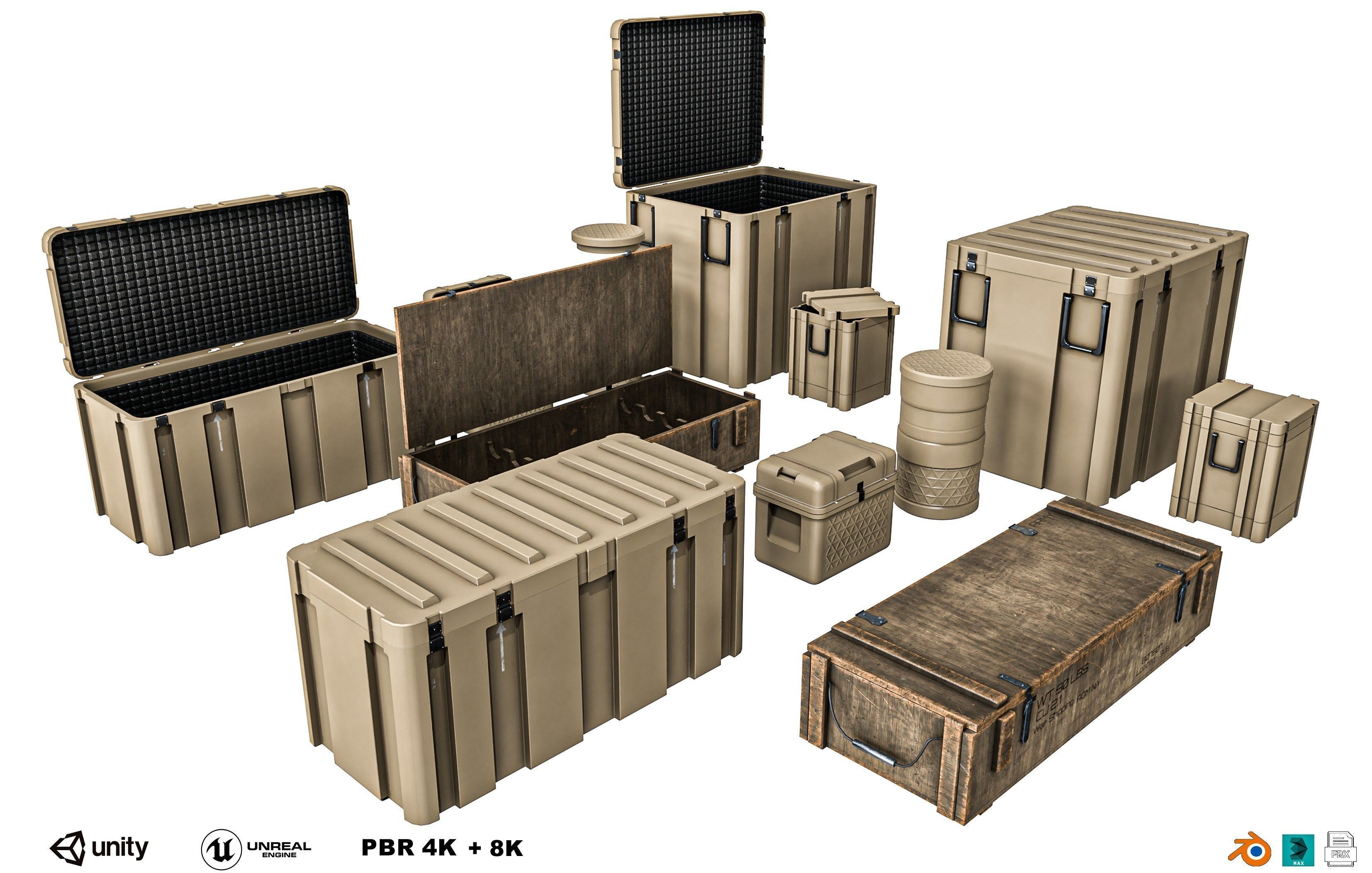 Military Crate Package Low-poly 3D model_1