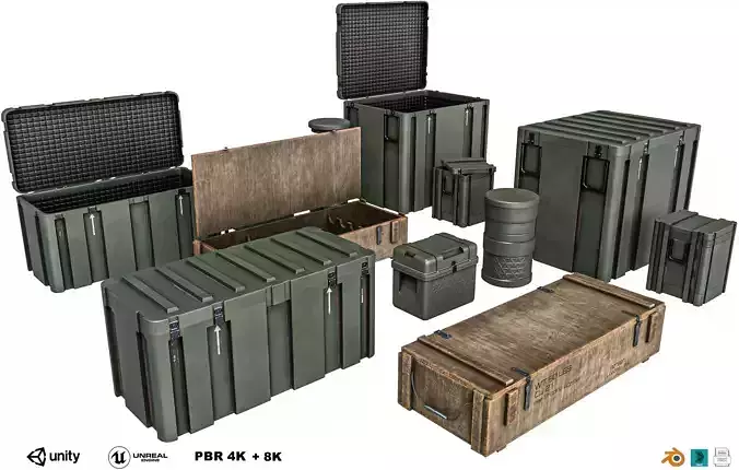 Military Crate Package Low-poly 3D model