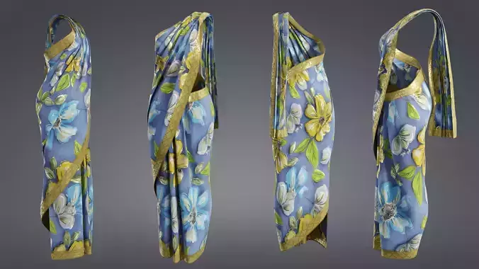 Indian Casual Saree A 3D model with Textures Low-poly 3D model