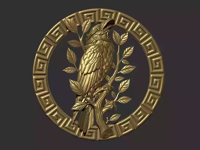 raven bird in circular frame