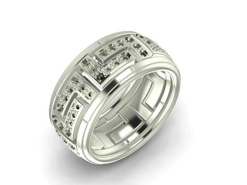 Ring  Meandr with gemstones 3D print model_4