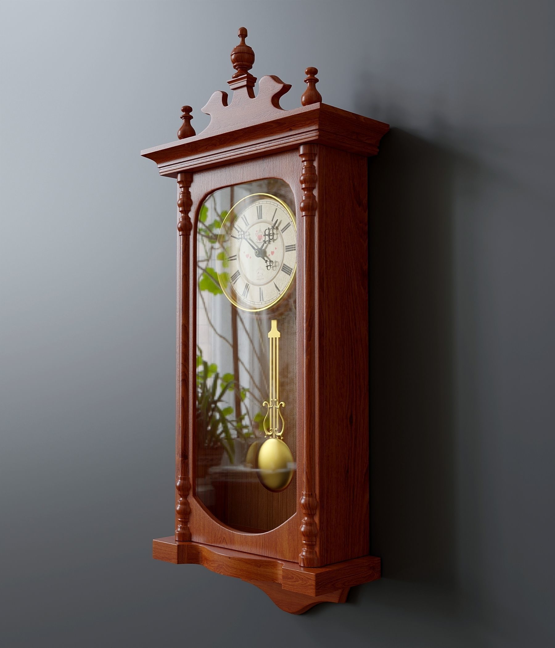 Vintage wooden wall clock 3D model_2