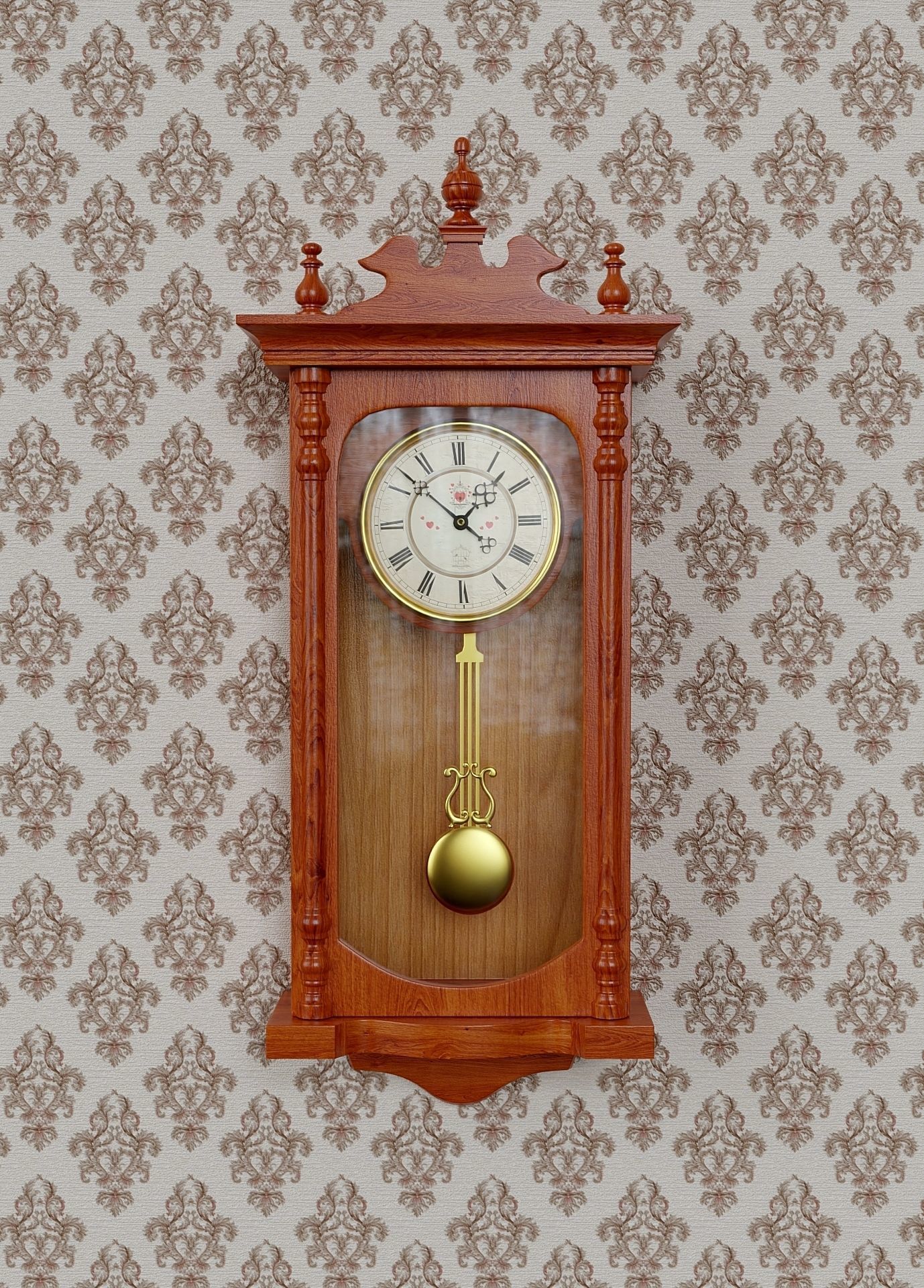 Vintage wooden wall clock 3D model_1