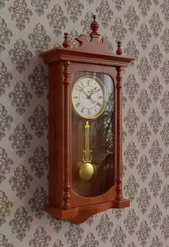 Vintage wooden wall clock 3D model