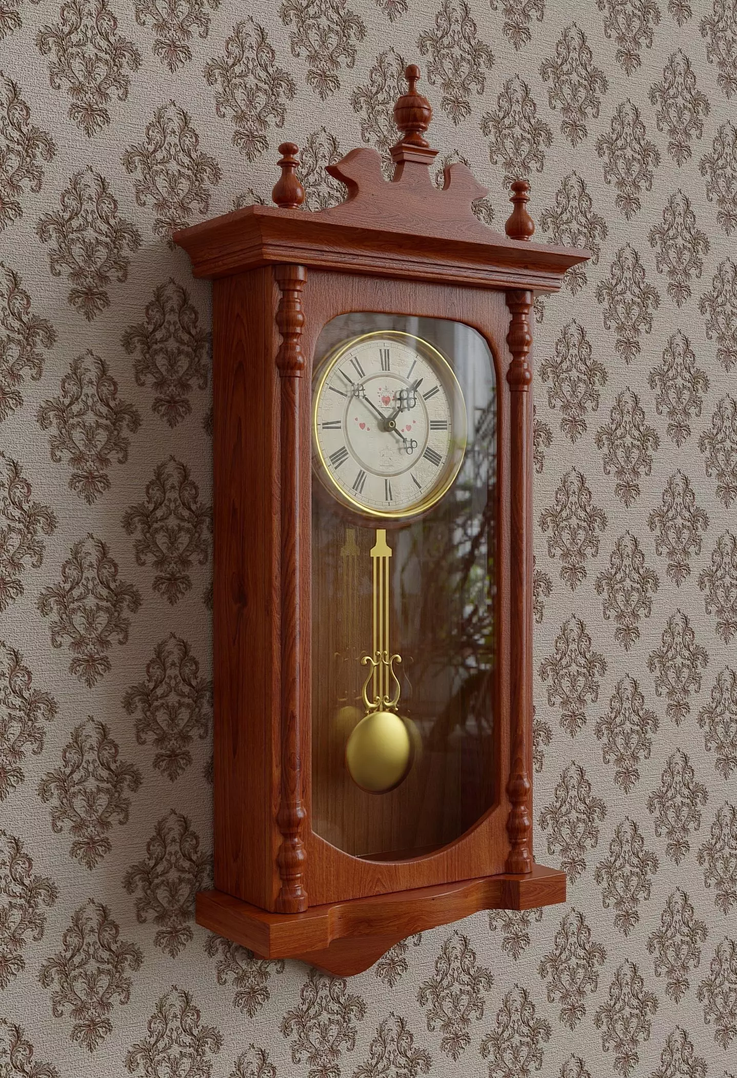 Vintage wooden wall clock 3D model_0
