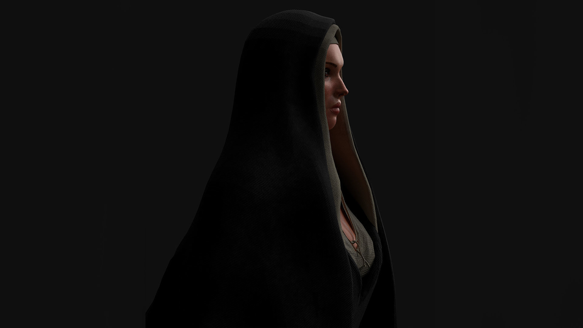 Nun-woman star wars character in dress 3D model_7