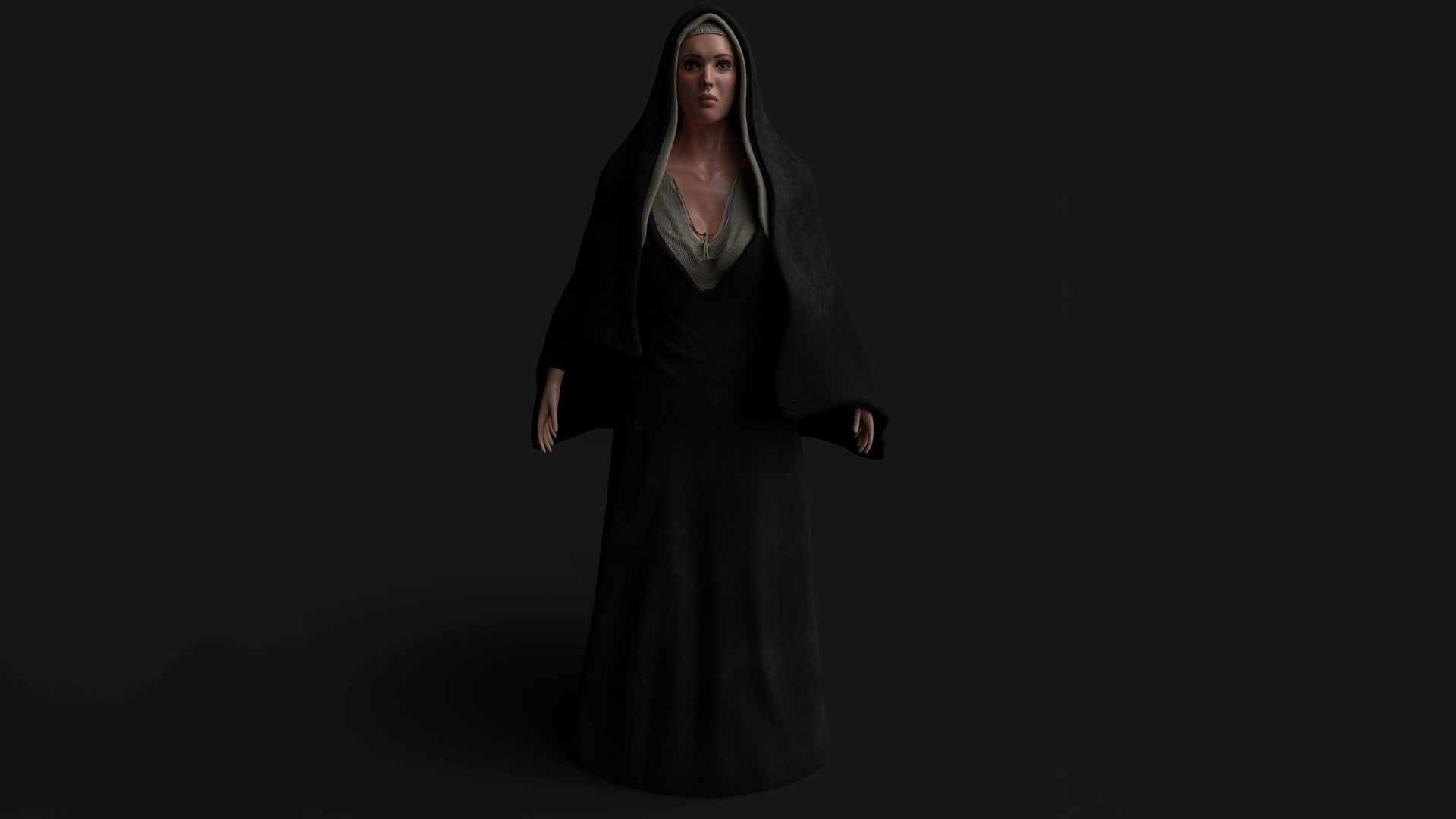 Nun-woman star wars character in dress 3D model_1