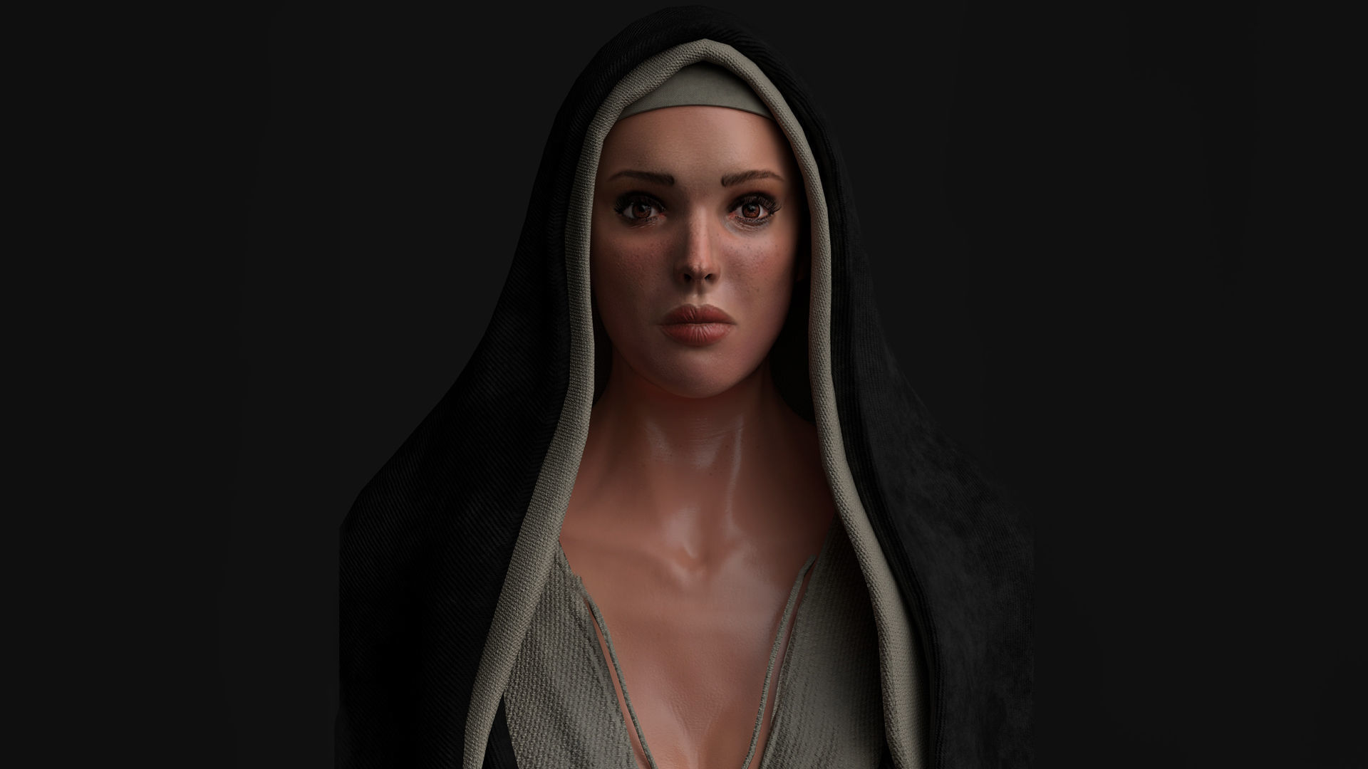 Nun-woman star wars character in dress 3D model_5